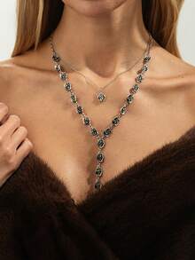 2pcs/Set Bohemian Style 3D Rose Pendant Necklace Set, Elegant Vintage Daily/Party Charm Metal Necklace Gift For Women - Necklace - View 9