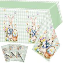 1/3pcs Easter Tablecloth, Disposable Spring Green Plaid Rabbit Plastic Tablecloth 130x274cm, Suitable For Spring Birthday Easter Party - Multicolor - View 8