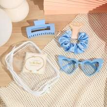 This Blue Bridesmaid Party Set Includes A Clear Makeup Bag, Sunglasses, Hair Clips, Hair Ties, And A Bracelet. It Is The Perfect Gift For Bridal Showers, Bachelorette Parties, Slumber Parties, And Girls' Nights Out.