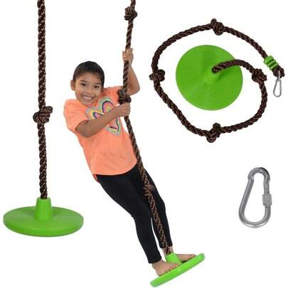 JCH-Swurfer Disco - 3-in-1 Multi-Purpose Sit Stand and Climb Disc Swing Heavy Duty Climbing Rope Swing - 6 Foot Rope with Four Adjustable Knots Holds 200lbs Ages 6 and Up Green
