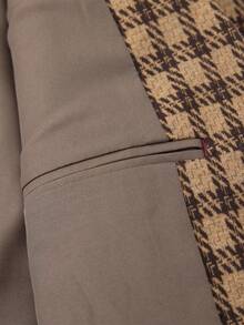 Tucano Men's Plaid Business Suit, Featuring A Detachable Lapel And Single-Button Design, Slim Fit, Suitable For Office Meetings, Daily Commute, An Essential Piece For Refined Business Casual Attire. - Mustard Yellow - View 5