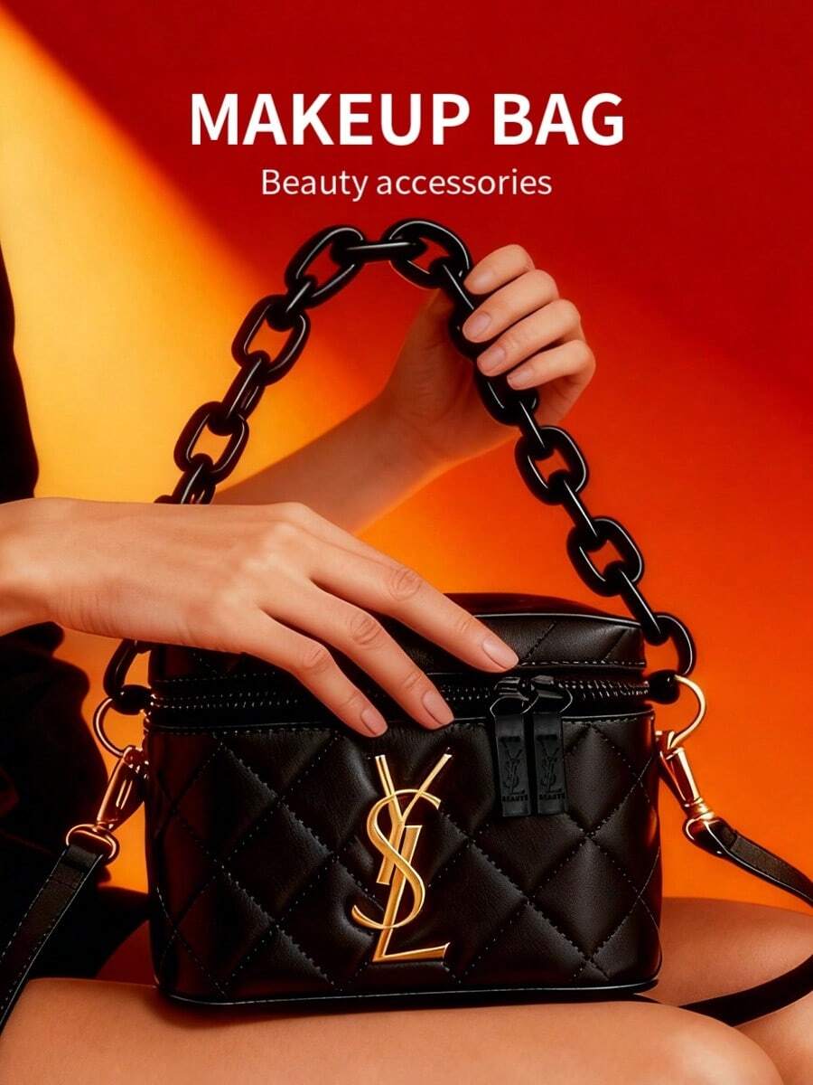 Yves Saint Laurent YSL Women's Black Square Shoulder Bag, Decorated With Black Logo, Suitable For Casual Daily Use, An Ideal Christmas Gift For Women - Black Gold - View 1