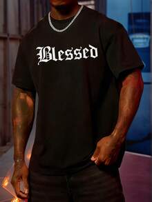 Krometka 男士休闲百搭简约英文标语印花短袖T恤 - 黑色 - 查看 4