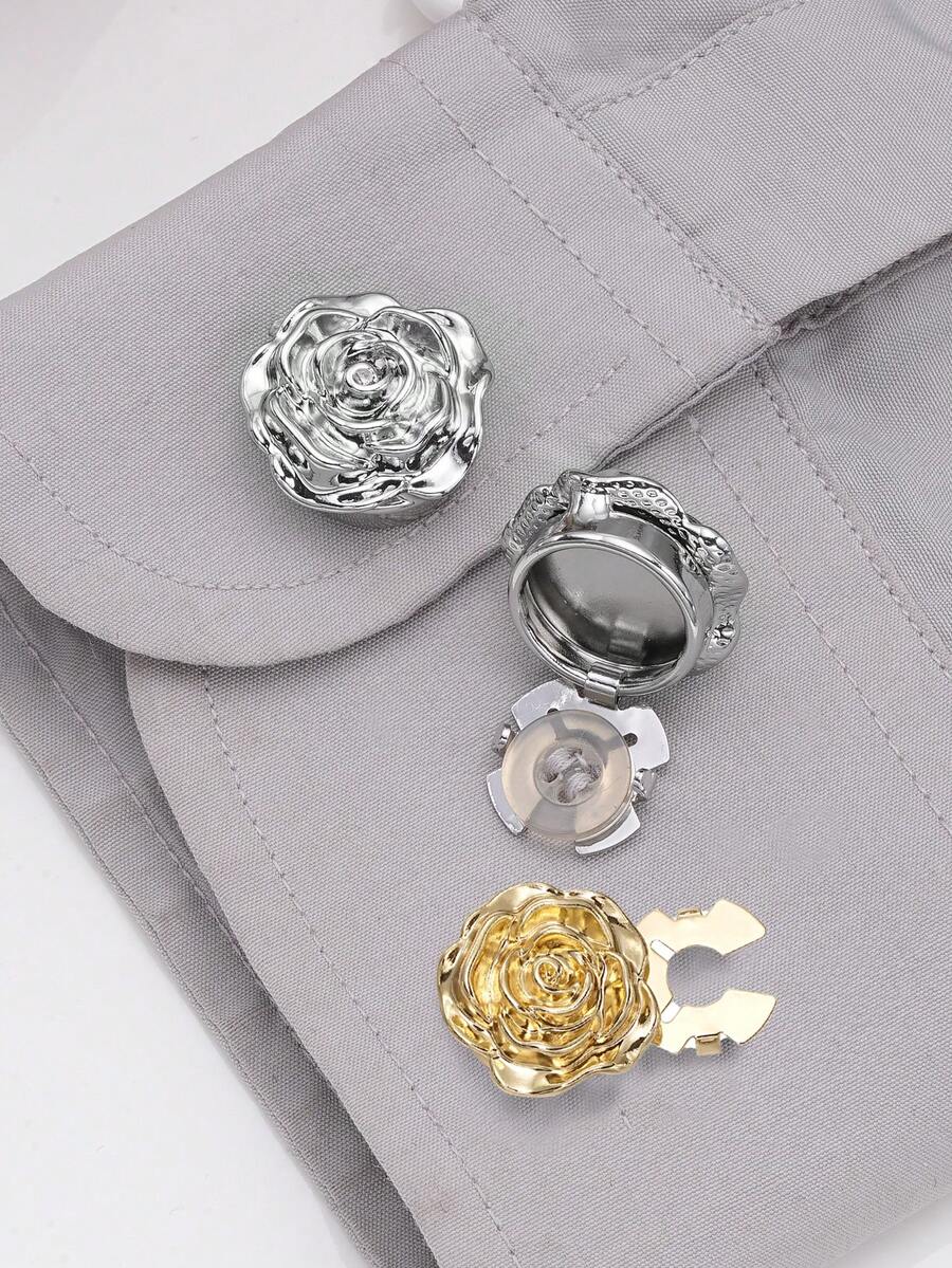 1/2/4pcs 19mm Rose Flower Button Set, Metal Button Set, Detachable Button Clips, 3D Decorative Buttons, Snap Buttons With Pliers, Suitable For Dresses, Formal Wear, Shirts