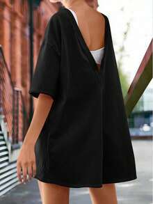 Rompers For Women 2025 Summer Athletic Oversized Romper Short Sleeve Jumpsuit With Pockets - Black - View 3