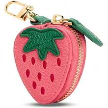 Mini Fruit Coin Purse Keychain Cute Small Change Purse Bag Charms For Handbag Leather Strawberry Coin Pouch For Women - 粉色 - 查看 1