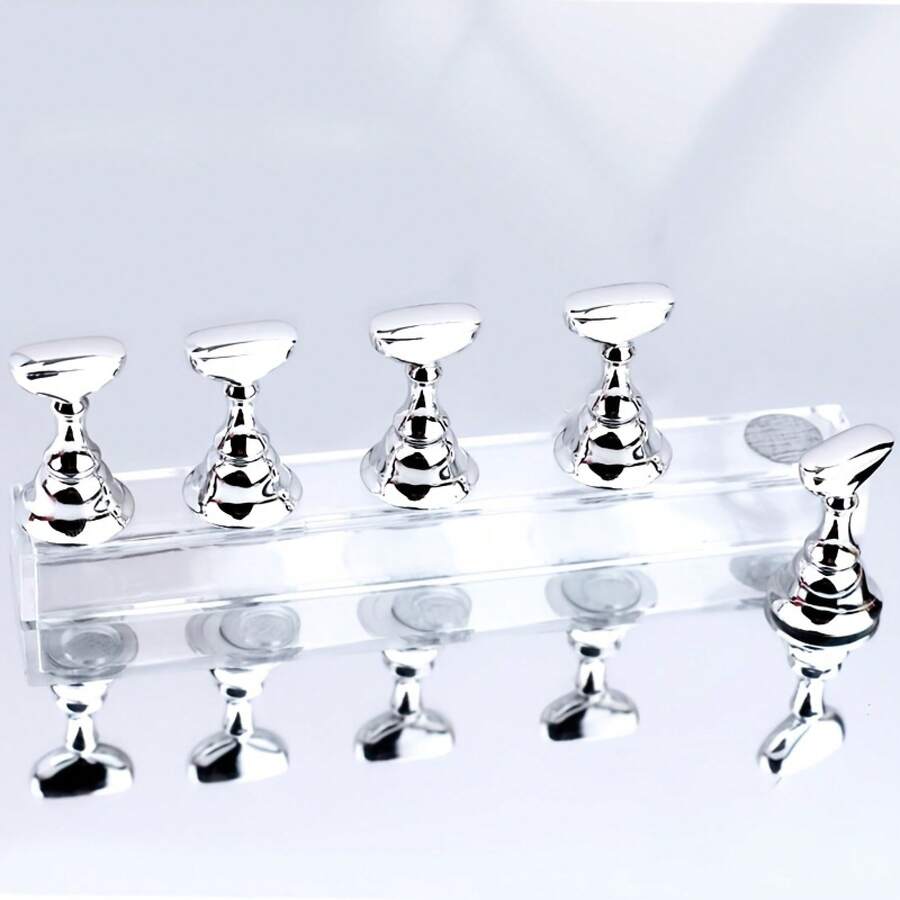 Nail Art Practice Board Displaying Nail Stickers And Practicing Nail Stands. RGW3 - [Gold Chess Pieces + Transparent Base] - View 1