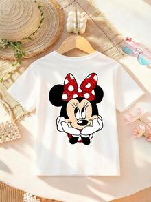 Disney T-Shirt For Girls Featuring A Double-Sided Design With Minnie Mouse Lettering And Bow Elements. This Soft, Breathable Short-Sleeve Crew Neck Tee Is Perfect For Spring And Summer Wear, Ideal For Everyday Outfits, Vacations, Outdoor Adventures, School Days, And Shopping Trips. It Also Makes An Excellent Gift For Boys And Girls Alike. Every Child Deserves One. - trắng - Xem 3
