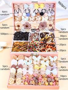 960pcs/Set Kawaii Brown Hair Accessories Set, Includes Butterfly, Flower, Bow Hair Clips And Brown Elastic Hair Ties - Suitable For Girls And Women, Practical For School, Events, Parties, Daily Hairstyles, Also Great For 2026 New Year Gifts, Valentine's Day Gifts, Claw Clips - Multicolor - View 13