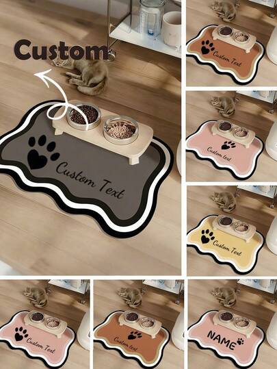 Customizable Quick-Drying Pet Feeding Mat, Can Print Pet Name - Splash-Proof, Absorbent, Easy To Clean Design, Paw Print Pattern, Suitable For Cats And Dogs, Washable, Perfect Gift For Pet Owners. Pet Feeding Mat, Pet Food Mat, Fun Design, Durable Pet Pad, Dog Mat, Cat Food Mat, Dog Food Mat, Dog Nap Mat, Dog Bowl Mat, Lunch Mat, Cat Food Mat, Dog Food Mat, Absorbent Pet Feeding Mat