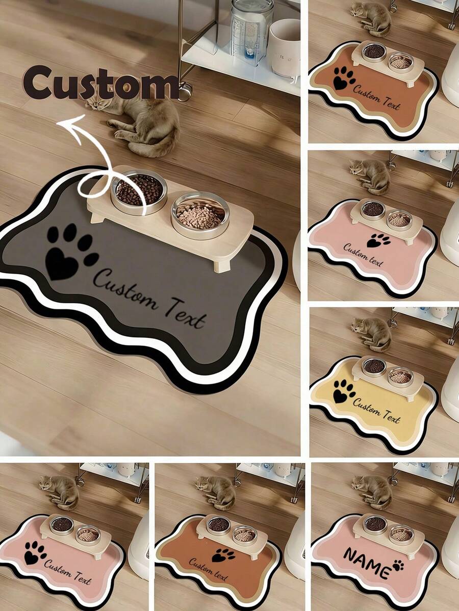可定制速干宠物喂食垫，可印宠物名字 - 防溅水、吸水、易清洁设计，爪印图案，适用于猫狗，可水洗，是送给宠物主人的完美礼物。宠物喂食垫、宠物食品垫、趣味设计、耐用宠物垫、狗垫、猫粮垫、狗粮垫、狗午睡垫、狗碗垫、午餐垫、猫粮垫、狗粮垫、吸水宠物喂食垫