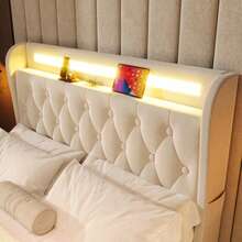 Upholstered Bed 140x190 Cm With LED Lighting And USB Socket, Headboard With Shelves And Storage Space, Flat Double Bed With 4 Drawers, Velvet. - White - View 6