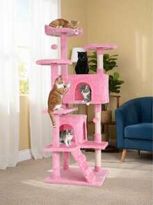 Tree Tower Indoor Cats, 53.9in Multi-Level Furniture Activity Center, House With Sisal Scratching Post, Large Dual Condo, Climbing Ladder, Plush Toy Kitten - 灰燼 - 查看 3