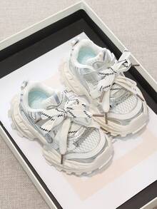 1 Pair 2026 New Children's Mecha Sports Shoes, Boys & Girls Mesh Chunky Sneakers, Soft Sole Non-Slip Functional Shoes, Toddler Walking Shoes, Fashionable Thick-Soled Casual Shoes - Beige - View 4