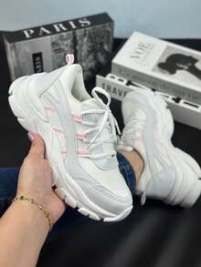 Women's Casual Sneakers With Laces, Medium Sole, Very Lightweight And Soft - 白色/粉紅色 - 查看 3