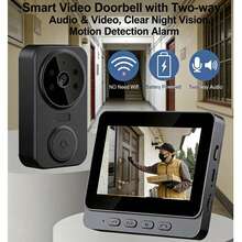 Cámara de timbre inteligente con pantalla de visualización, intercomunicador inalámbrico inteligente bidireccional para el hogar, monitoreo de video, se conecta al teléfono, diseño compacto y elegante, protección de para el hogar. Batería + carga USB, visión nocturna infrarroja, regalo de alto valor para las fiestas (requiere carga completa o conexión a la corriente para el primer uso) - Multicolor - Ver 8