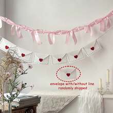 1件情人节心形留言横幅，带蝴蝶结；毛毡信封花环，带心形吊坠；新娘送礼会/婚礼装饰横幅背景；柔软的马黛茶染色乡村派对用品；婚礼/生日派对用品；房间背景装饰；新年礼物；母亲节；复活节 - 彩色 - 查看 13