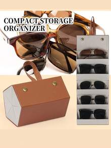 1pc 2/3/4/5/6 Grid Foldable Sunglasses Storage Organizer Rack, Eyeglasses Display Stand, Travel Carrying Case, Essential For Back To School - Brown - View 3