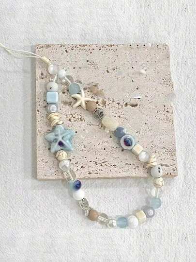 1 pieza Cadena de teléfono con estrella azul de brisa marina de verano, cuerda pequeña y fresca CCD para colgar, decoración colgante DIY, cuerda antiperidida para cámara, serie azul compatible con Android y la mayoría de teléfonos inteligentes, regalo para madre, familia, amigos, niños, cumpleaños, vacaciones