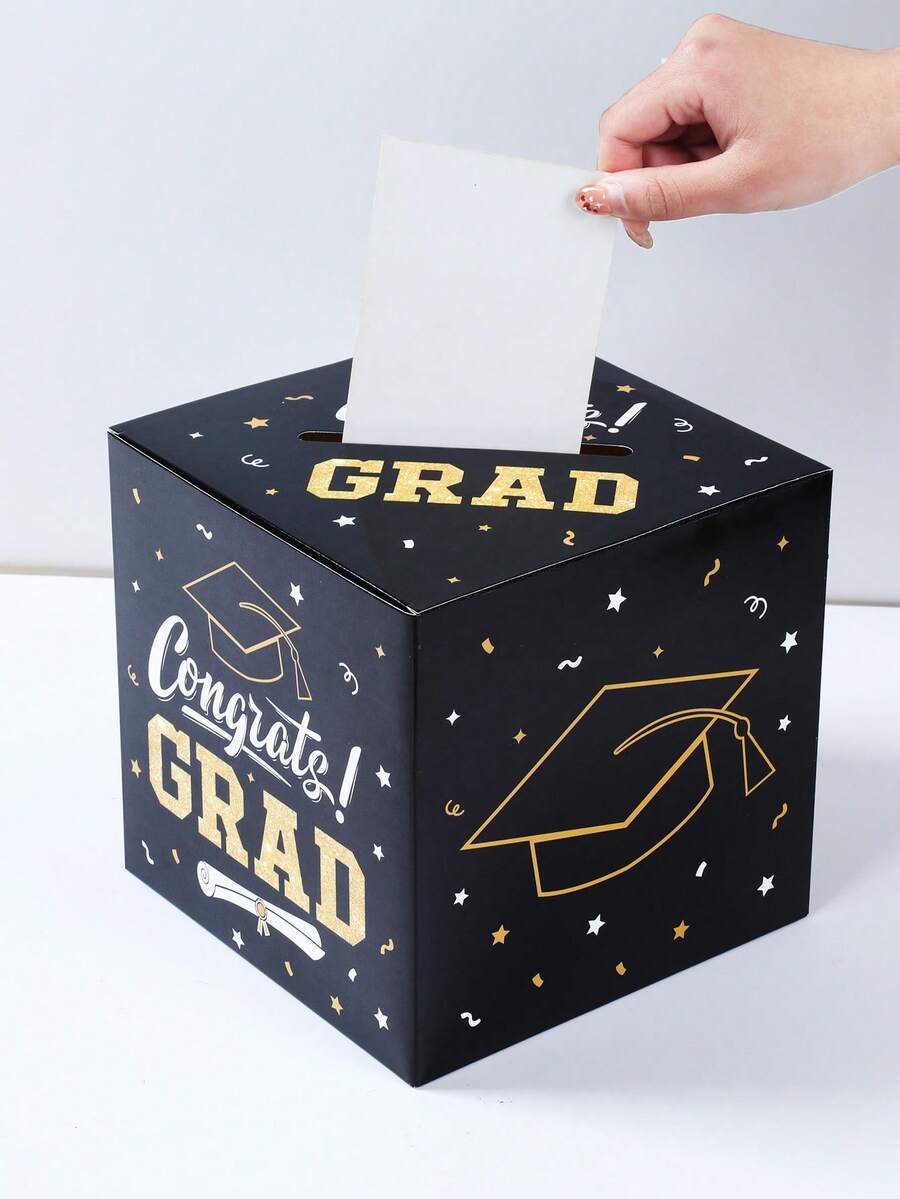 1 Set Graduation Paper Card Box, Black Cap Pattern Graduation Wish Voting Box, Graduation Decision Collection Box, Graduation Party Decorations, Graduation Decorations, Graduation Season Party Game Props, Congratulatory Graduation Tabletop Centerpiece, Graduation Souvenirs, Party Favors