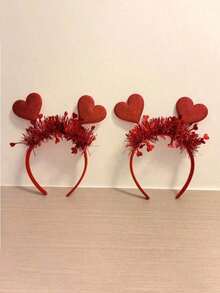 1pcs Valentine's Day Headband, Heart-Shaped Hair Hoop, Wedding Atmosphere Decor, Valentine's Party Supplies, Bridal/Bridesmaid Headpiece - 紅色 - 查看 3