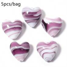 5pcs Of 15mm Striped Heart Czech Glass Loose Spacer Beads, Suitable For Handmade Bracelets, Earrings, Necklaces, And Phone Chain Accessories. - 5pcs/pack - View 18