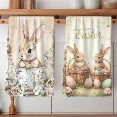 2/4/6/8pcs Easter Egg & Rabbit Pattern Kitchen Towels, Highly Absorbent And Decorative Dish Cloths, Napkins, Utensil Decorative Cloths, Suitable For Holiday Decor, Cooking, Baking, Housewarming Gifts And Cleaning, Fit For Kitchen, Bathroom, ToiletValentine's Day Gifts, Easter Gifts, Mother's Day Gifts, Children's Day Gifts, Father's Day Gifts, Halloween Gifts, Thanksgiving Gifts, Christmas Gifts