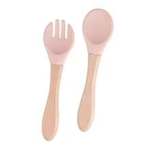 Customized Text Logo Fork & Spoon Set, Silicone Utensils With Wooden Handles, Personalized Name Engraved, Vibrant Colors Suitable For Young People, Durable Cutlery - Multicolor - View 14