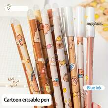 Panda/Capybara 12pcs Boxed Cute Animal Pattern Press Pens Thermal Erasable Gel Pens For Notes And Diaries 0.5mm Blue Ink, Large-Capacity Multi-Layer Pencil Case, Back To School Supplie Essentials Office Supplies Valentine's Day Gifts