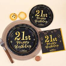 10pcs/20pcs/40pcs/50pcs 21st Birthday Decorations Unisex, 21st Happy Birthday Black Gold 7" And 9" Paper Plates Tableware Suitable For 21st Birthday Party For Women And Men, 21st Birthday Dessert Plate 21 Years Retro Style 21st Birthday Decor - Multicolor - View 4