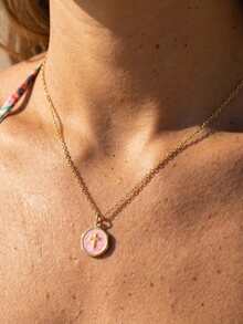 1件18K镀金珐琅十字架吊坠项链，防水迷你十字架项链，女士宗教项链，珐琅项链，基督教礼物 - 叉 - 查看 1