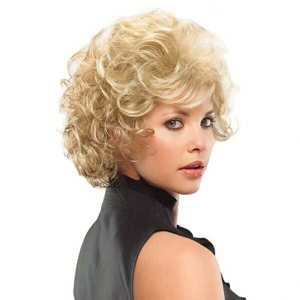 Rose Flower Short Curly Wig - 10 Inch Synthetic Blonde Hairpiece With High Temperature Fiber And Inner Mesh Net For Women