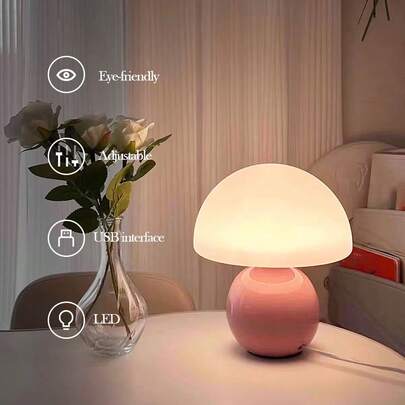 1 قطعة مصباح طاولة بشكل فطر وردي LED، مفتاح زر قابل للتعتيم ب- 3 ألوان، مناسب لغرفة النوم والمعيشة والمطبخ وديكور المكتب المنزلي. مصباح قراءة، مثالي للسيدات، هدية للحفلات والمناسبات، قابل للتعديل في السطوع