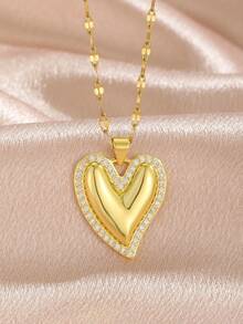 1 pieza Colgante de mariposa elfa con forma de corazón de circonita cúbica exquisita y retro de lujo, cadena de acero inoxidable dorado para clavícula para mujer para uso diario, para amigos, novia, familia, hija, regalo de San Valentín, cumpleaños - Dorado - Ver 7