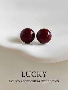 1 Par de Brincos de Pérola Elegantes Vintage Minimalistas Vermelhos, Adequados para Uso Diário e em Feriados por Adolescentes - redondo - Visão 1