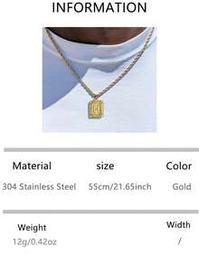 VJS Men's Necklace With Square Pendant And Initial Letter, Stainless Steel Beaded Chain, Personalized A-Z Letter Design - Gold - View 19