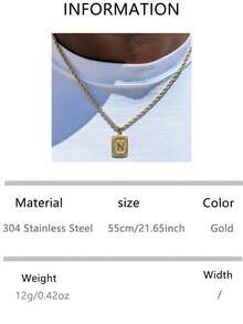 VJS Men's Necklace With Square Pendant And Initial Letter, Stainless Steel Beaded Chain, Personalized A-Z Letter Design - Gold - View 31