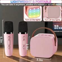 Mini Karaoke Machine For Adults, Portable Microphone With Speaker, Comes With Two Wireless Microphones, Birthday Toy (Light Pink) - 粉色 - 查看 4