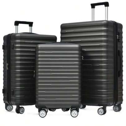Luggage Set – Three Sizes To Meet All Your Travel Needs, Made Of ABS, With TSA Lock, Waterproof, Telescopic Handle, Expandable Capacity, Stylish, Black