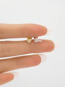 1pc 925 Sterling Silver Small Heart Flat Bottom Earring Stud | Cartilage Earring | Low Allergy Gold Flat Earring Stud | Flat Lip Ring | Suitable For Women's Daily Wear | Sold Individually (Not A Pair) - Multicolor - View 4