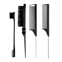4件套美发造型梳套装 - 蓬松梳、尖尾梳、眉刷、假发刷