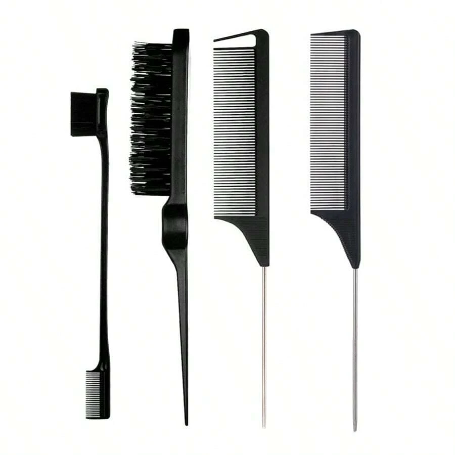 4件套美发造型梳套装 - 蓬松梳、尖尾梳、眉刷、假发刷