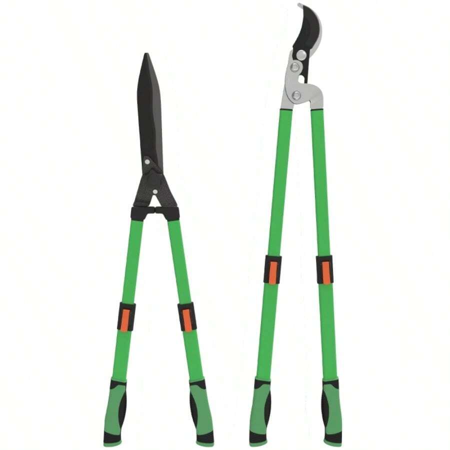 Hedge Trimmer Set, 2-Piece, Garden Shears With 90 Cm Blade Length, Branch Cutter With Non-Stick Coated Metal Blades, Extendable Handle, 78.5 Cm Hedge Trimmer For Cutting Hedges And Branches.