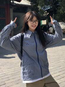 Y6Y 2026新款女装春夏流行韩版独特可爱休闲蓝色格子衬衫外套 - 藍色 - 查看 10
