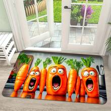1pc 2D Flat Flannel Cute Screaming Carrot Design Doormat - Soft Flannel, Non-Slip, Machine Washable Polyester Mat For Kitchen, Laundry Room, Bathroom, And Hallway Decor, Laundry Room Mat |   Playful Design |   Durable Floor Covering, Washable Area Mat - Multicolor - View 2