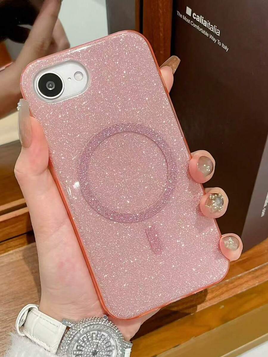 新款时尚磁吸渐变闪粉手机壳，兼容 11/12/13/14/15/16/17 Pro/Pro Max，创意个性化防摔保护套 - 粉色 - 查看 1