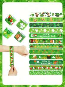 24 Stücke St. Patricks Day Slap Armbänder, grüne Kleeblatt Hut Bier Slap Bänder irische Klee Armbänder Snap Armbänder für Jungen Mädchen Frauen, St. Patricks Party Zubehör, St. Patricks Day Dekorationen, für irisches Festival St. Paddys Day Party Dekorationen, Glücksklee, großer Umzug, Party, St. Patricks Day Feier Veranstaltung - Verschiedenfarbig - Übersicht 2