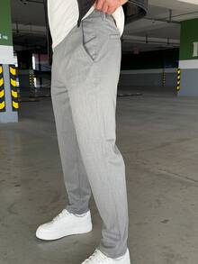 Men's Straight Leg Casual Suit Pants With Pockets, Suitable For Daily Commute - Grey - View 3