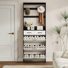 Black Shoe Cabinet With Hanger, 3 Doors, 2 Drawers - White - View 2