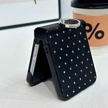 Fashionable Luxury Rhombus Rhinestone Folding Phone Case With Ring Holder, Suitable For Samsung Galaxy Z Flip3 5G/Galaxy Z Flip 4 5G/Galaxy Z Flip 5 5G/Galaxy Z Flip 6 5G/Galaxy Z Flip 7 5G Foldable Phones - Black - View 6